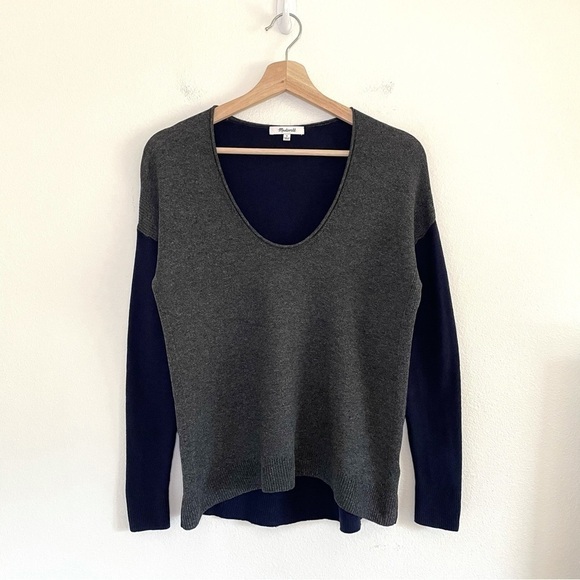 NEW Madewell Kimball Colorblock Wool Blend Pullover Sweater Grey Navy Blue Small - Picture 5 of 14